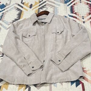 Women’s Faux Suede Button-Front Shacket - Light Beige